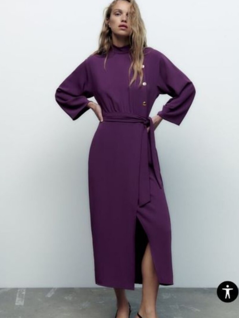 Zara Side Button Mock Neck Midi Dress Royal Purple Womens Size Small